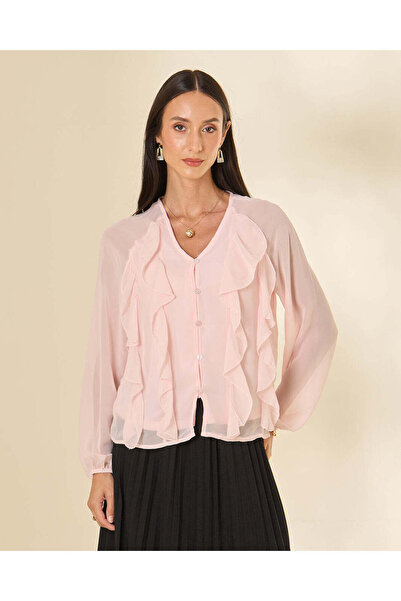 REDTAG Women Pink Ruffle Detail Blouse