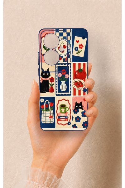 Vip Case Oppo Reno 11F Compatible Cute Cat and Flower Pattern Silicone Case