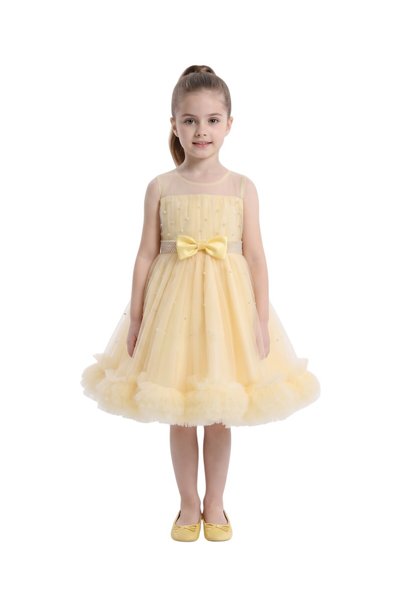 Bidani Girls Elegant Tulle Party Dresses with Bow and Pearl Detail -6M to 14Y