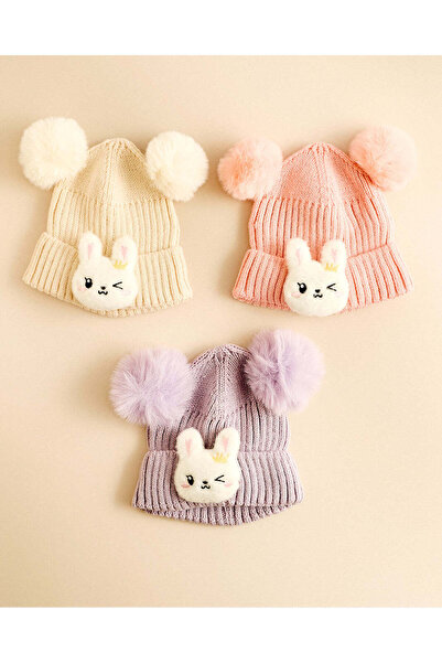 REDTAG Girls Assorted Bunny Knitted Cap 3 Piece Set