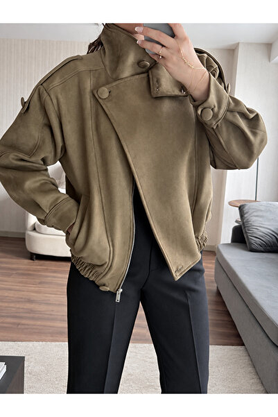 Ekim Store High Collar Double Breasted Buttoned Suede Jacket