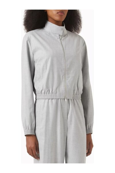 12storeez Short Viscose Blend Bomber Jacket with Zipper and Stylish Texture
