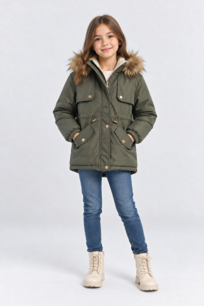 AHENGİM Girl's Fur Hooded Winter Coat with Soft Lining and Warm Keeping Featu...