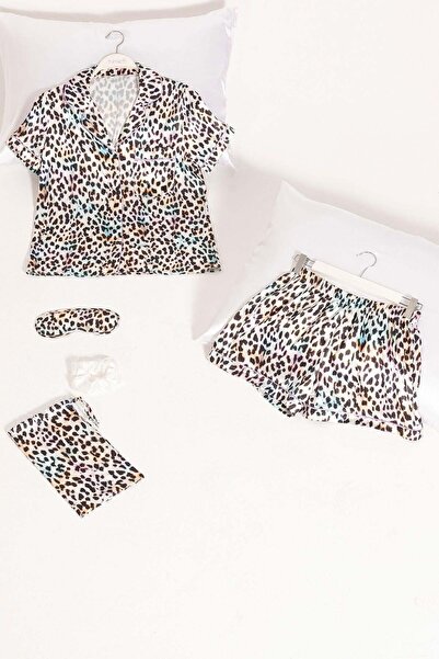 tuo picco Set of 5 Leopard Patterned Satin Pajama Shorts