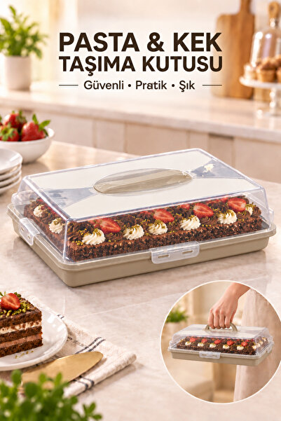 Funny Life Rectangular Pastry Cake Transport Box with Lid and Locking Handle ...