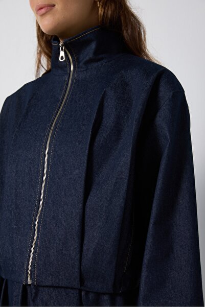 mina aise Women's Navy Blue Lined Denim Bamber Jacket 32027