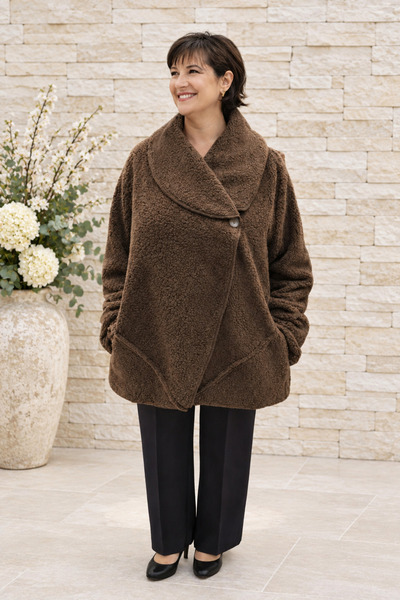 AGORATEKSTİL Women's Single Button Long Sleeve Lamb Design Jacket