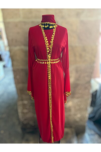 MODA Düz Şifon Çeyrekli Kaftan Şal ve Kuşak Dahil (38-48 Beden Uyumlu)