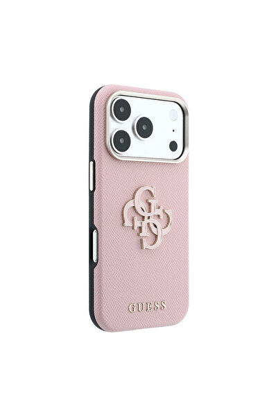 Guess iPhone 18 Pro Compatible Case Original Licensed Text and 4g Large Resin Logo Pu Cover Pink