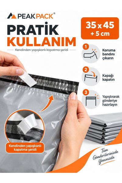 PEAKPACK Gray Cargo Bag with Pockets 35X45+5 cm 100 Pieces Self-Adhesive Large Size