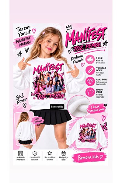 bemora kids Момичешки суичър с манифестен принт, тринитков суичър, мека матер...