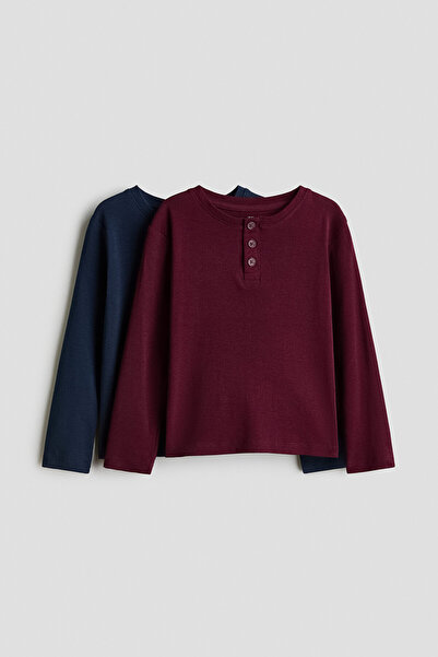 H&M 2'li Pamuklu Henley Üst