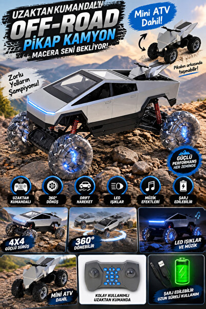 hak-iş oyuncak 1:8 Uzaktan Kumandalı Şarjlı Işıklı Off-Road Araba | Mini ATV’...