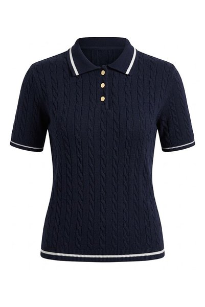 Crep Collar Striped Chain Braided Knitwear - Navy Blue Dark Blue