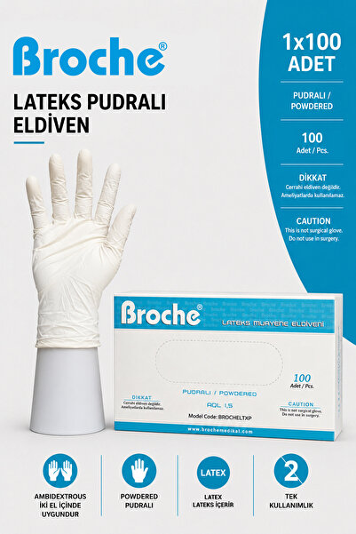 Broche LATEKS PUDRALI MUAYENE ELDİVENİ 100'LÜ
