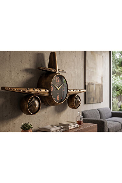 Halk Kitabevi Aviator Retro-Endüstriyel Uçak Formlu Dekoratif Duvar Saati