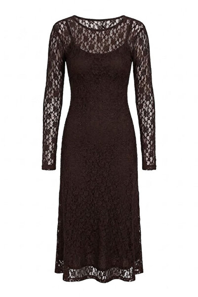 Ruby A-Line Lined Lace Dress - Bitter Brown Bitter Brown