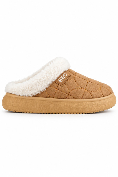 Ekonomik Ayakkabı Unisex Tan Plush House Slippers – Thick Soled Winter House ...