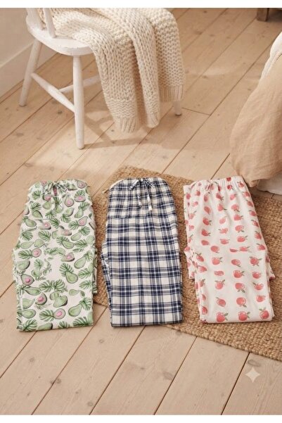 Serena Set 3 / pantaloni de pijama cu imprimeuri florale și carouri