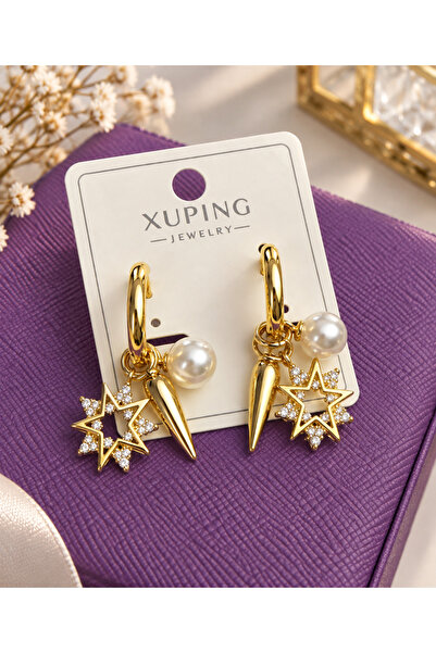 XUPING JEWELRY Zirkon Taşlı İnci Görünümlü Yıldız Küpe