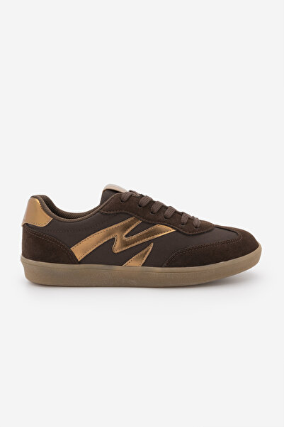Marjin Kadın Sneaker Bağcıklı Spor Ayakkabı Starse Altın Kahve
