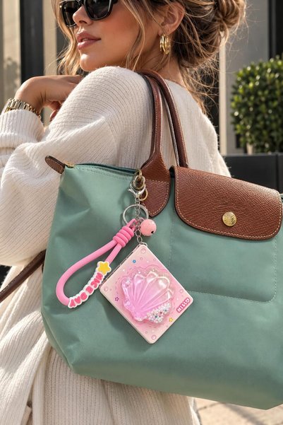 BATBAT Charm Çanta Süsü Çift Taraflı Ayna Detaylı Anahtarlık Cep Aynası Desen...