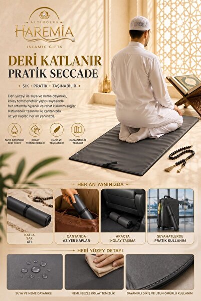 Altınoluk Haremia Leather Folding Prayer Mat |   Water Resistant Portable Pra...