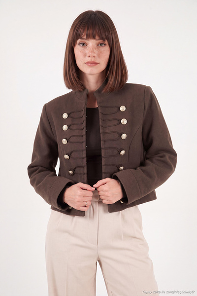 Lela Cotton Judge Collar Napoleon Style Striped Cashmere Textured Jacket Women's Jacket 6811428