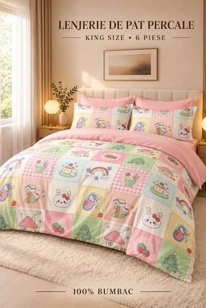RALEX PUCIOASA Lenjerie de pat Percale, 100% bumbac, PRC201, King size — 6 pi...