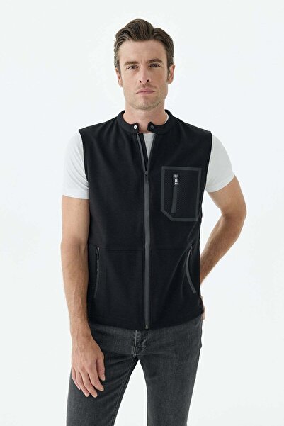 Jakamen Black Slim Fit Cotton Vest with Pockets