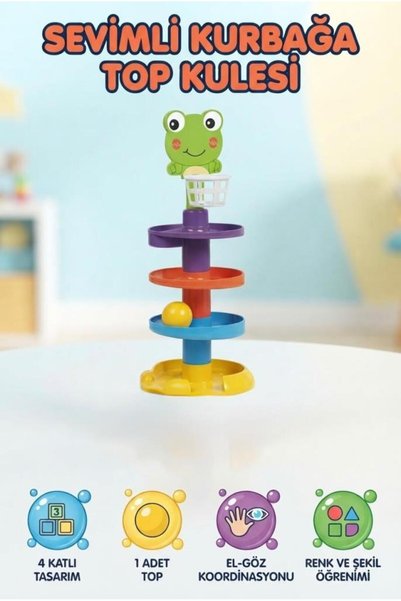 Tıfıl Toys 4 Katlı Kurbağa Top Yuvarlama Kulesi 42 CM Motor Becerisi Geliştir...