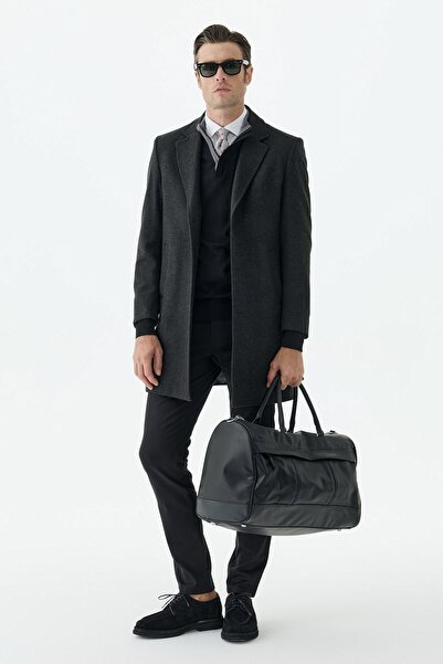Jakamen Anthracite Comfort Fit Mono Collar Woolen Coat