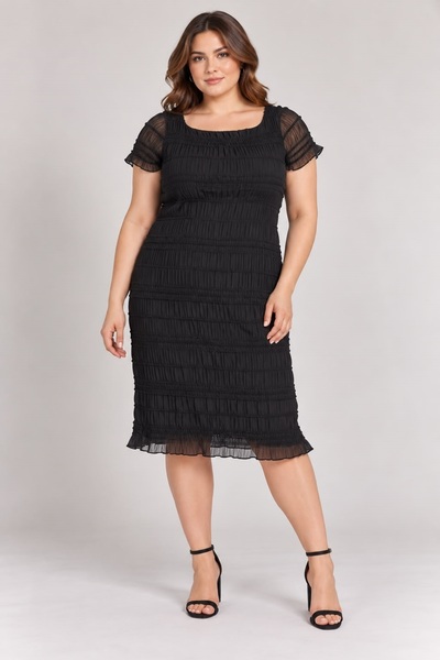 EVEN plus size Siyah Aplike Detaylı Kısa Büyük Beden Elbise