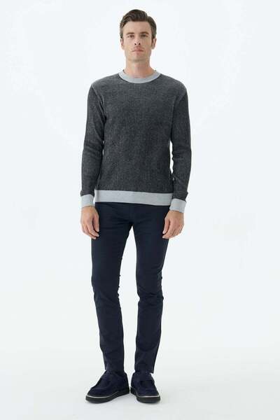 Jakamen Black Comfort Fit Patterned Crew Neck Knitwear