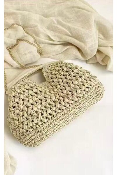 İNCİ ÇEYİZ Hand Knitted Paper Thread Women's Portfolio Chain Hand and Shoulde...