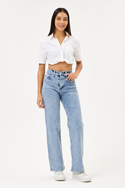 Kadın Geniş Paça Palazzo Trend Pantolon Wide Leg Jean Popüler Günlük