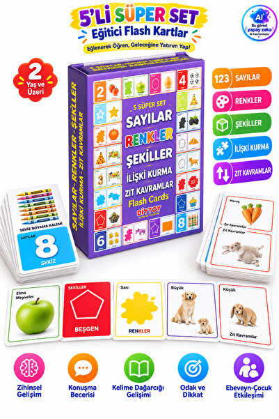 YILDIRIM OYUNCAK 5’li Süper Set Eğitici Flash Kartlar 2 Yaş ve Üzeri – Sayıla...
