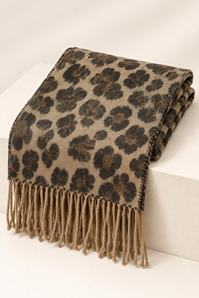 Wearflawless Trend Leopar Desenli Püsküllü Atkı, Leopar Desenli Omuz Şalı