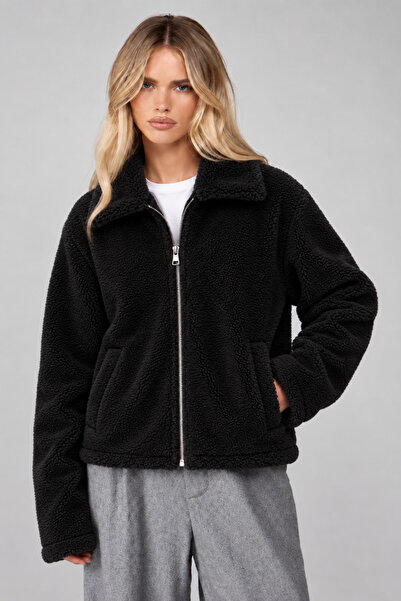 Tarz Cool Women's Oversize Plush Coat with Zipper Pockets, Soft Textured Tedd...