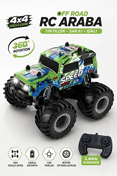 YILDIRIM OYUNCAK Uzaktan Kumandalı 4X4 Off Road RC Araba – 1:18 Ölçek Şarjlı,...
