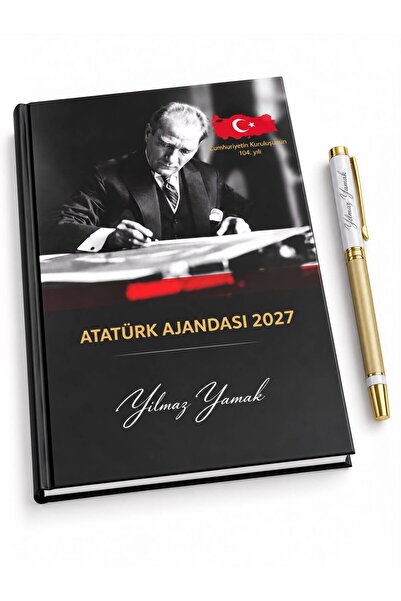 Halk Kitabevi Kişiye Özel 2027 Atatürk Ciltli Ajanda ve 1101 Gold Kalem Y35