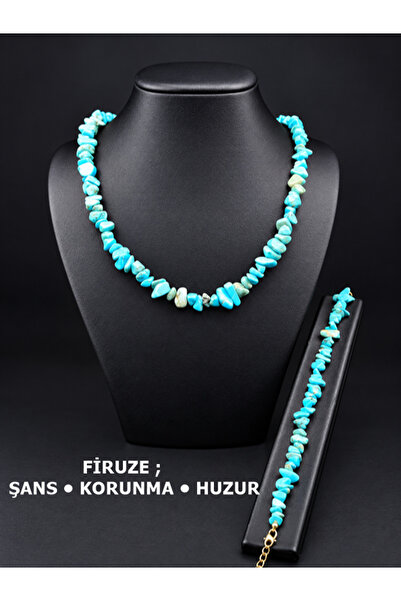 SEVA'S BİJUTERİ Natural Turquoise Stone Necklace & Bracelet Set – Natural Sto...