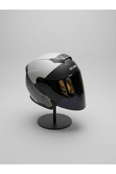 scharf 528 Siyah Vizörlü Yarım Motosiklet Kaskı - Güneş Camlı Açık Kask (P1)