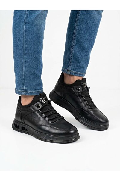 Voyager Men's black genuine leather orthopedic imported sole casual shoes