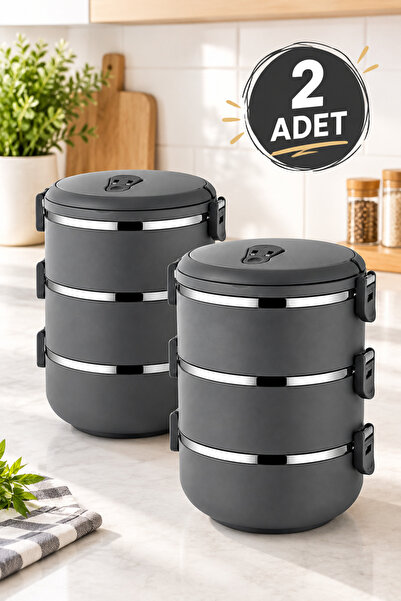 BERMİRA Home Collection 2 Adet Freshbox 3 Katlı Sızdırmaz Yemek Termosu Sefer...
