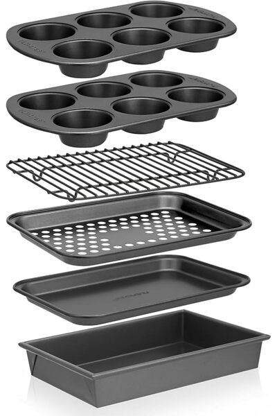 Nutrichef 6-Piece Toaster Oven Bakeware Set, Non-Stick Stackable Baking Pan S...
