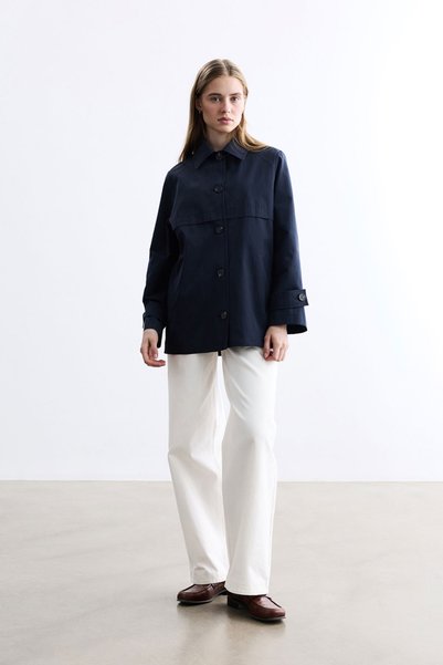 BE BLUE Dark Blue Removable Hooded Trench Coat