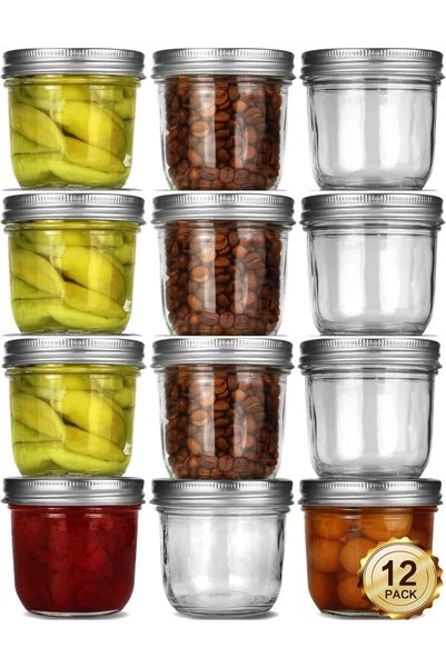 Regium Premium Mason Jars with Airtight Metal Lids (8oz/250ml) – Wide Mouth G...