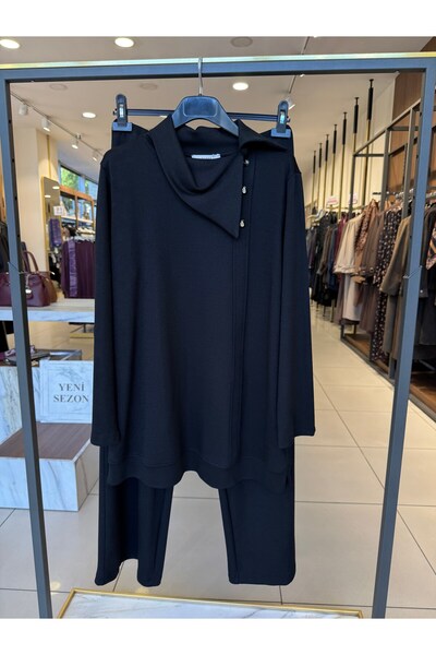 Zühre Collar Detailed Black Double Suit 2066