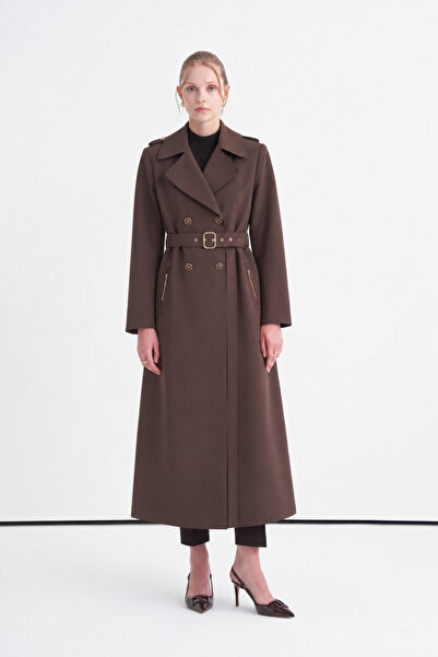 Zühre Double-Breasted Collar Belt Detailed Bitter Trench Coat 14049